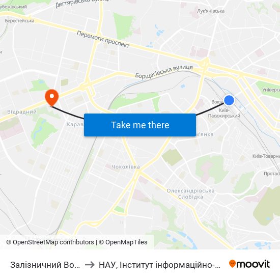 Залізничний Вокзал Центральний to НАУ, Інститут інформаційно-діагностичних систем 11 корпус map