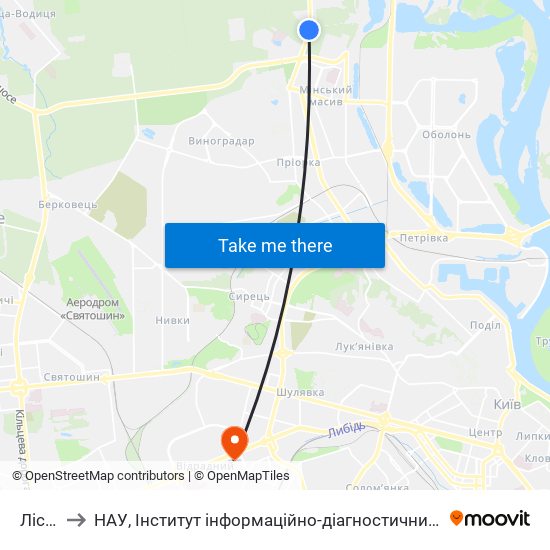 Лісова to НАУ, Інститут інформаційно-діагностичних систем 11 корпус map