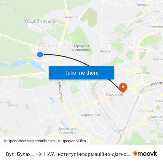 Вул. Булаховського to НАУ, Інститут інформаційно-діагностичних систем 11 корпус map