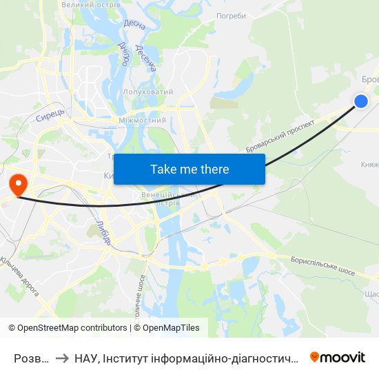 Розвилка to НАУ, Інститут інформаційно-діагностичних систем 11 корпус map