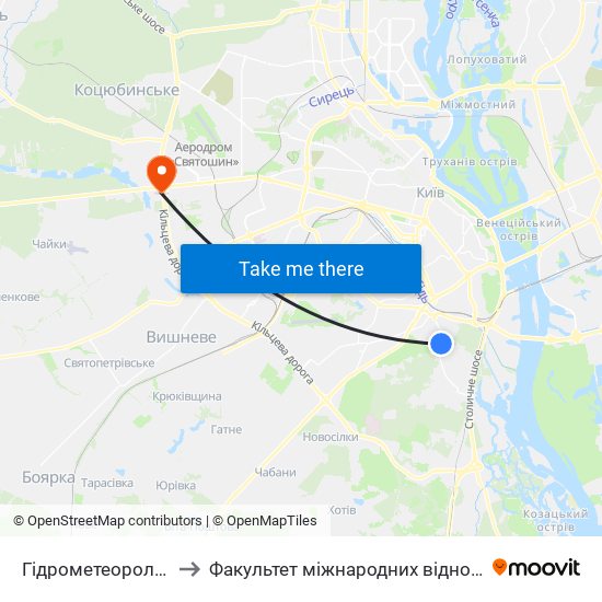 Гідрометеорологічна to Факультет міжнародних відносин КіМУ map