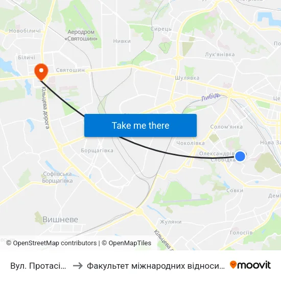 Вул. Протасів Яр to Факультет міжнародних відносин КіМУ map