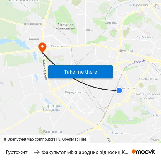 Гуртожиток to Факультет міжнародних відносин КіМУ map