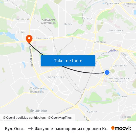 Вул. Освіти to Факультет міжнародних відносин КіМУ map