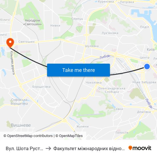 Вул. Шота Руставелі to Факультет міжнародних відносин КіМУ map