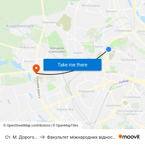 Ст. М. Дорогожичі to Факультет міжнародних відносин КіМУ map