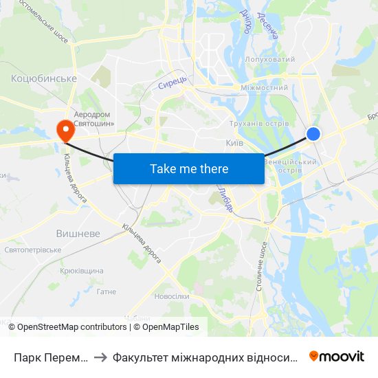 Парк Перемога to Факультет міжнародних відносин КіМУ map