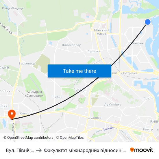 Вул. Північна to Факультет міжнародних відносин КіМУ map