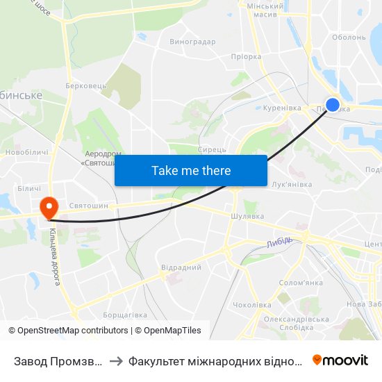 Завод Промзв'Язок to Факультет міжнародних відносин КіМУ map