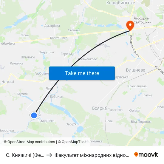 С. Княжичі (Ферма) to Факультет міжнародних відносин КіМУ map