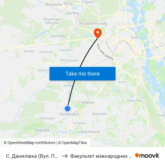 С. Данилівка (Вул. Пролетарська) to Факультет міжнародних відносин КіМУ map