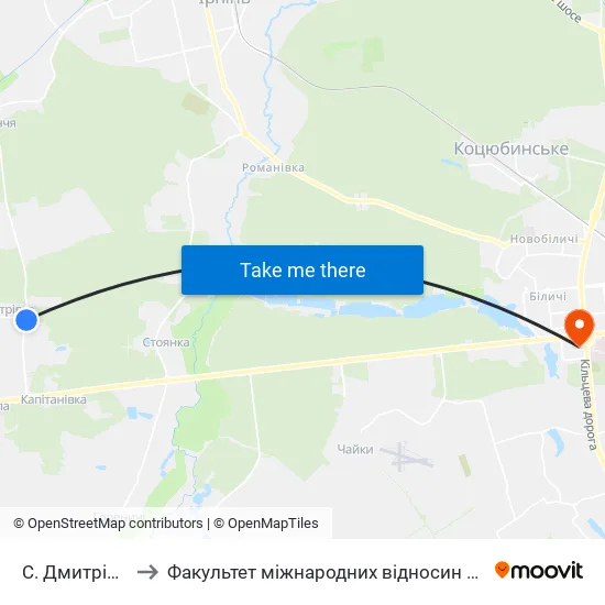 С. Дмитрівка to Факультет міжнародних відносин КіМУ map