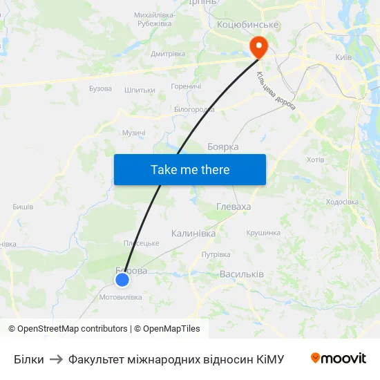 Білки to Факультет міжнародних відносин КіМУ map