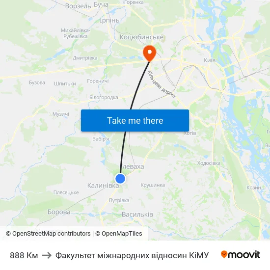 888 Км to Факультет міжнародних відносин КіМУ map