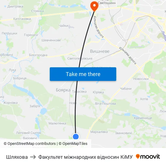 Шляхова to Факультет міжнародних відносин КіМУ map