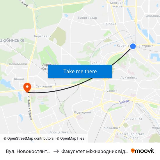 Вул. Новокостянтинівська to Факультет міжнародних відносин КіМУ map