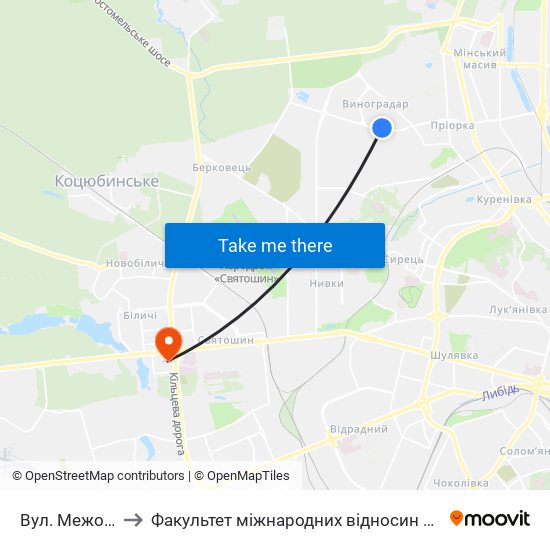 Вул. Межова to Факультет міжнародних відносин КіМУ map