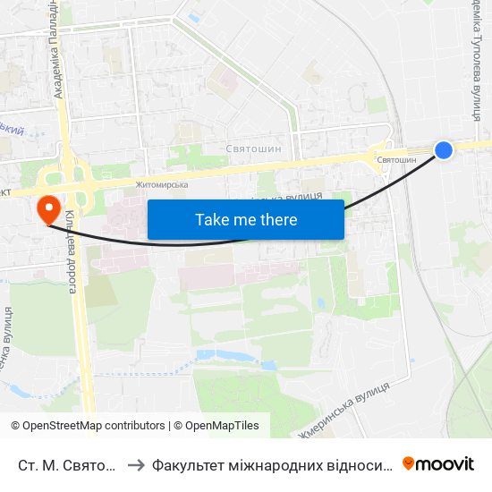 Ст. М. Святошин to Факультет міжнародних відносин КіМУ map