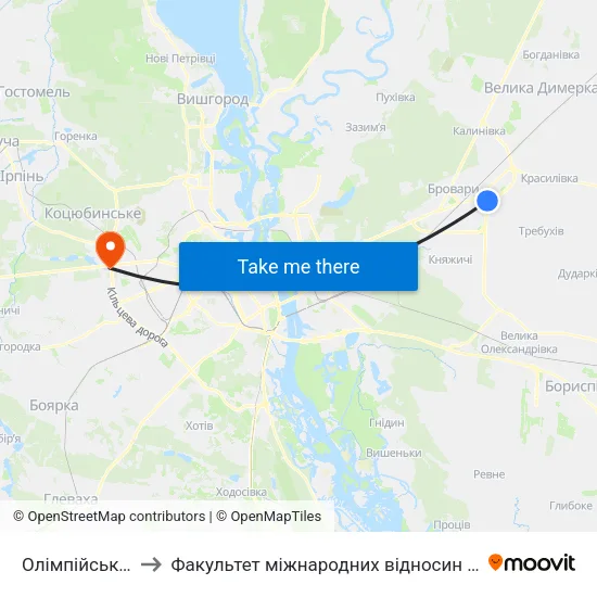 Олімпійська-2 to Факультет міжнародних відносин КіМУ map
