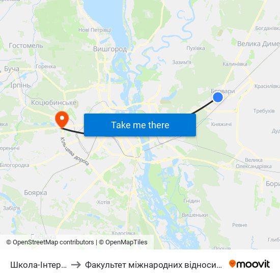 Школа-Інтернат to Факультет міжнародних відносин КіМУ map