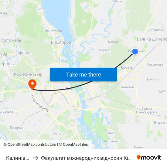 Калинівка to Факультет міжнародних відносин КіМУ map