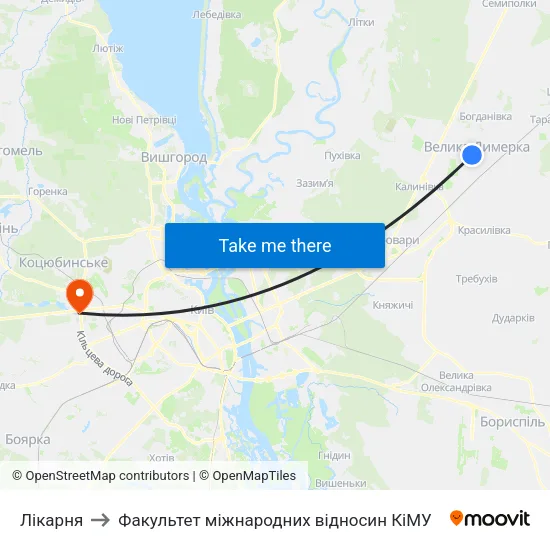 Лікарня to Факультет міжнародних відносин КіМУ map