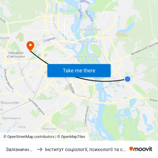 Залізничний Вокзал Дарниця to Інститут соціології, психології та соціальних комунікацій НПУ ім. М.П. Драгоманова map