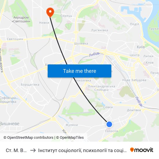 Ст. М. Васильківська to Інститут соціології, психології та соціальних комунікацій НПУ ім. М.П. Драгоманова map
