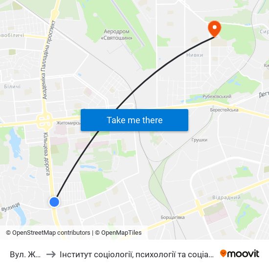 Вул. Жмеринська to Інститут соціології, психології та соціальних комунікацій НПУ ім. М.П. Драгоманова map