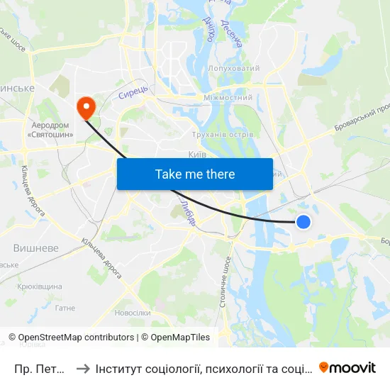 Пр. Петра Григоренка to Інститут соціології, психології та соціальних комунікацій НПУ ім. М.П. Драгоманова map