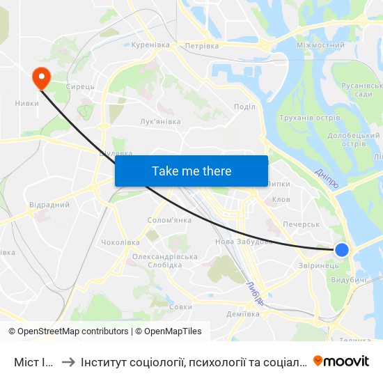 Міст Ім. Патона to Інститут соціології, психології та соціальних комунікацій НПУ ім. М.П. Драгоманова map