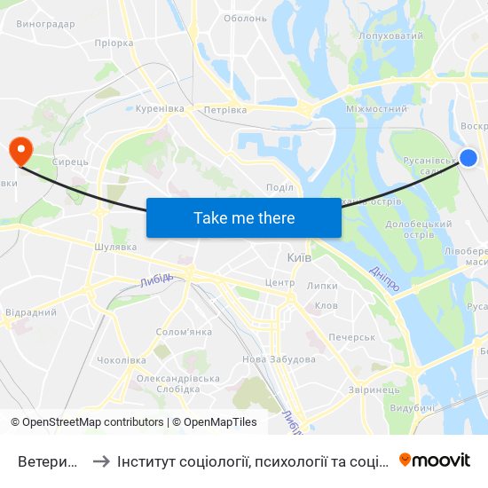 Ветеринарна Клініка to Інститут соціології, психології та соціальних комунікацій НПУ ім. М.П. Драгоманова map