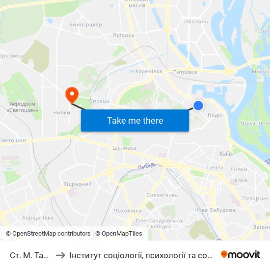 Ст. М. Тараса Шевченка to Інститут соціології, психології та соціальних комунікацій НПУ ім. М.П. Драгоманова map