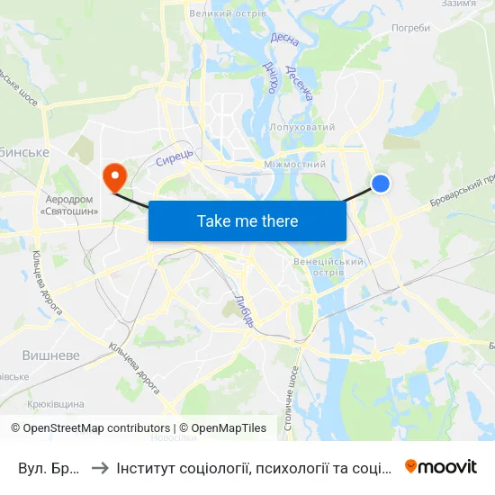 Вул. Братиславська to Інститут соціології, психології та соціальних комунікацій НПУ ім. М.П. Драгоманова map