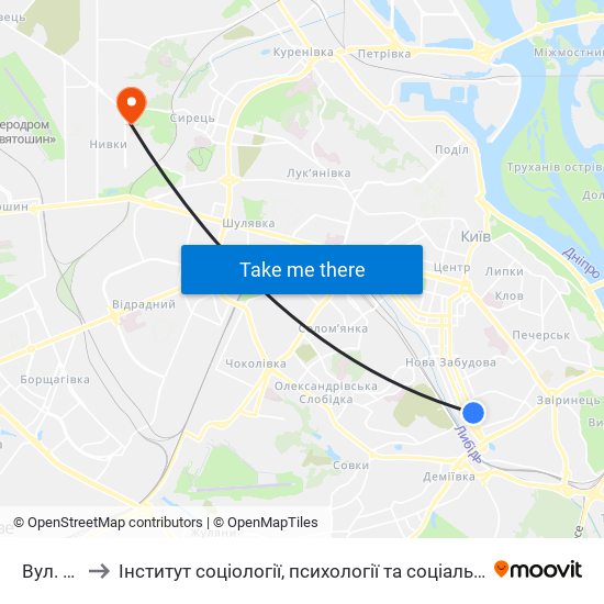 Вул. Ковпака to Інститут соціології, психології та соціальних комунікацій НПУ ім. М.П. Драгоманова map