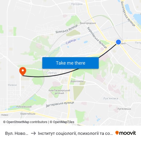 Вул. Новокостянтинівська to Інститут соціології, психології та соціальних комунікацій НПУ ім. М.П. Драгоманова map