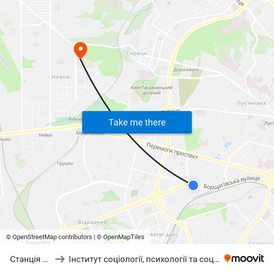 Станція Олекси Тихого to Інститут соціології, психології та соціальних комунікацій НПУ ім. М.П. Драгоманова map