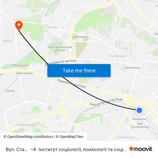 Вул. Старовокзальна to Інститут соціології, психології та соціальних комунікацій НПУ ім. М.П. Драгоманова map