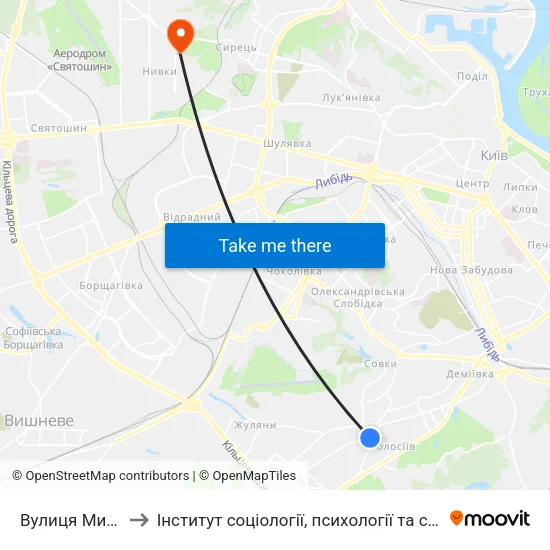 Вулиця Михайла Ломоносова to Інститут соціології, психології та соціальних комунікацій НПУ ім. М.П. Драгоманова map