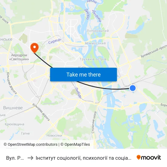 Вул. Ревуцького to Інститут соціології, психології та соціальних комунікацій НПУ ім. М.П. Драгоманова map