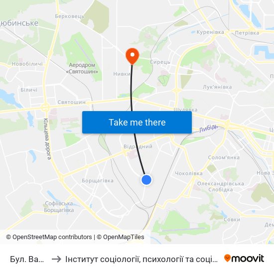 Бул. Вацлава Гавела to Інститут соціології, психології та соціальних комунікацій НПУ ім. М.П. Драгоманова map