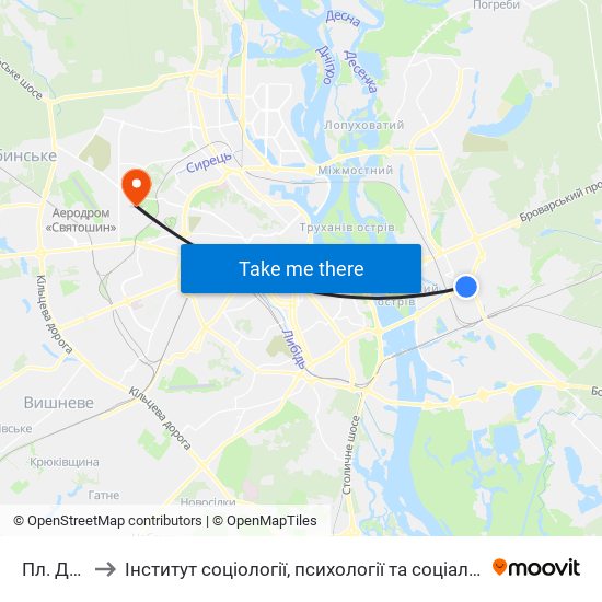 Пл. Дарницька to Інститут соціології, психології та соціальних комунікацій НПУ ім. М.П. Драгоманова map