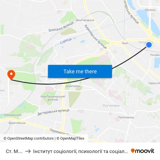 Ст. М. Почайна to Інститут соціології, психології та соціальних комунікацій НПУ ім. М.П. Драгоманова map