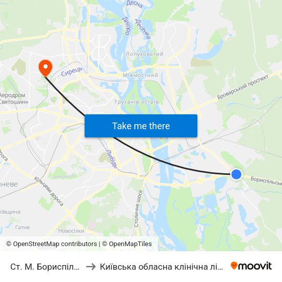 Ст. М. Бориспільська to Київська обласна клінічна лікарня #2 map