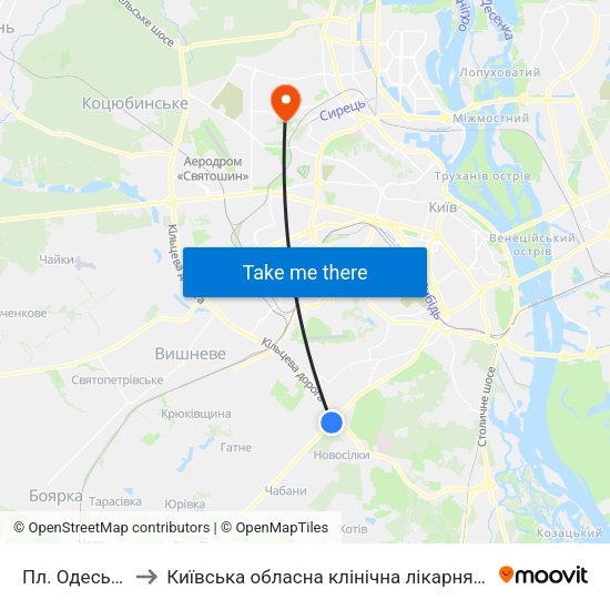 Пл. Одеська to Київська обласна клінічна лікарня #2 map