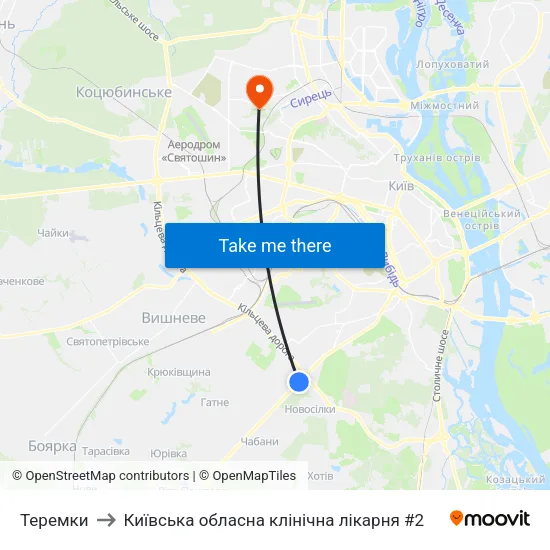 Теремки to Київська обласна клінічна лікарня #2 map