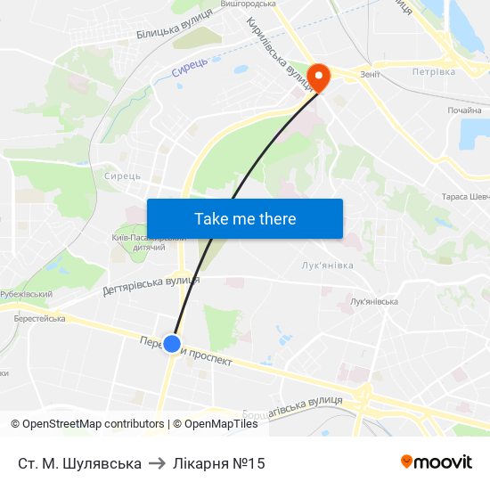 Ст. М. Шулявська to Лікарня №15 map