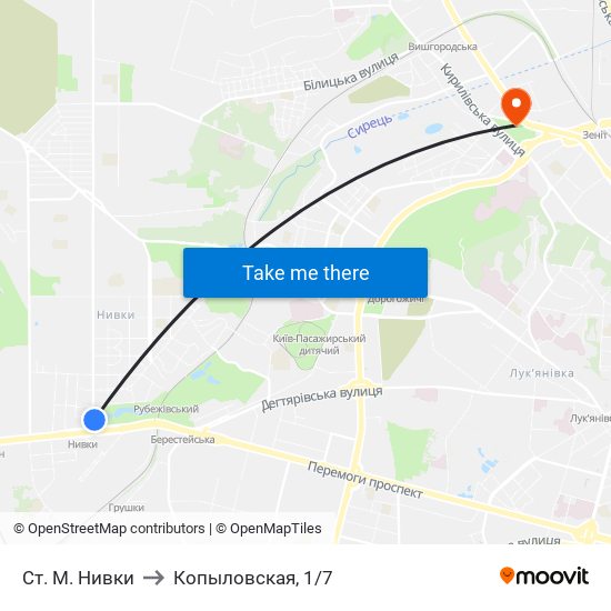Ст. М. Нивки to Копыловская, 1/7 map