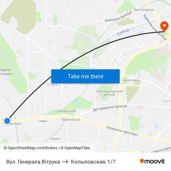 Вул. Генерала Вітрука to Копыловская, 1/7 map