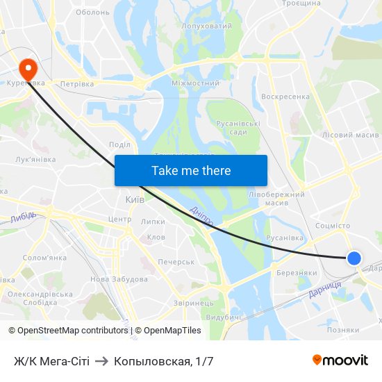 Ж/К Мега-Сiтi to Копыловская, 1/7 map